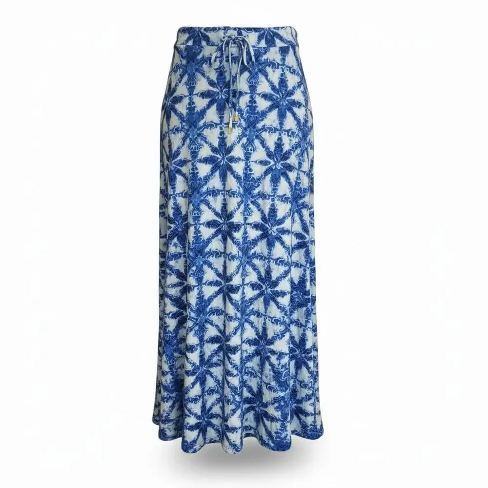Michael Kors Maxi Skirt Blue/White Elastic Waistband Drawstring Size XL